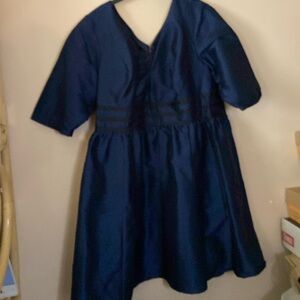eShakti Blue V-Neck A-Line Dress